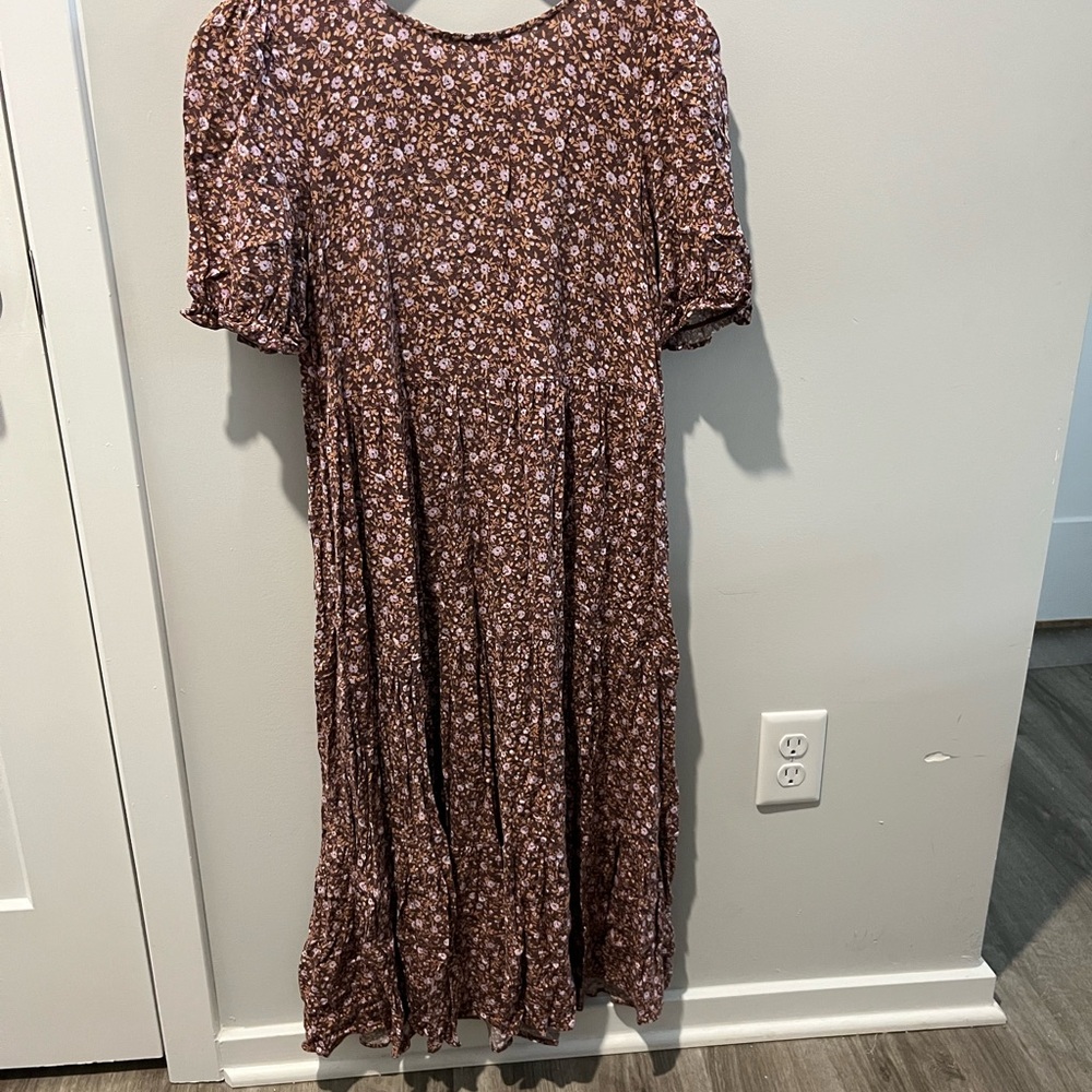 Aerie Floral Pink/Brown Midi Dress